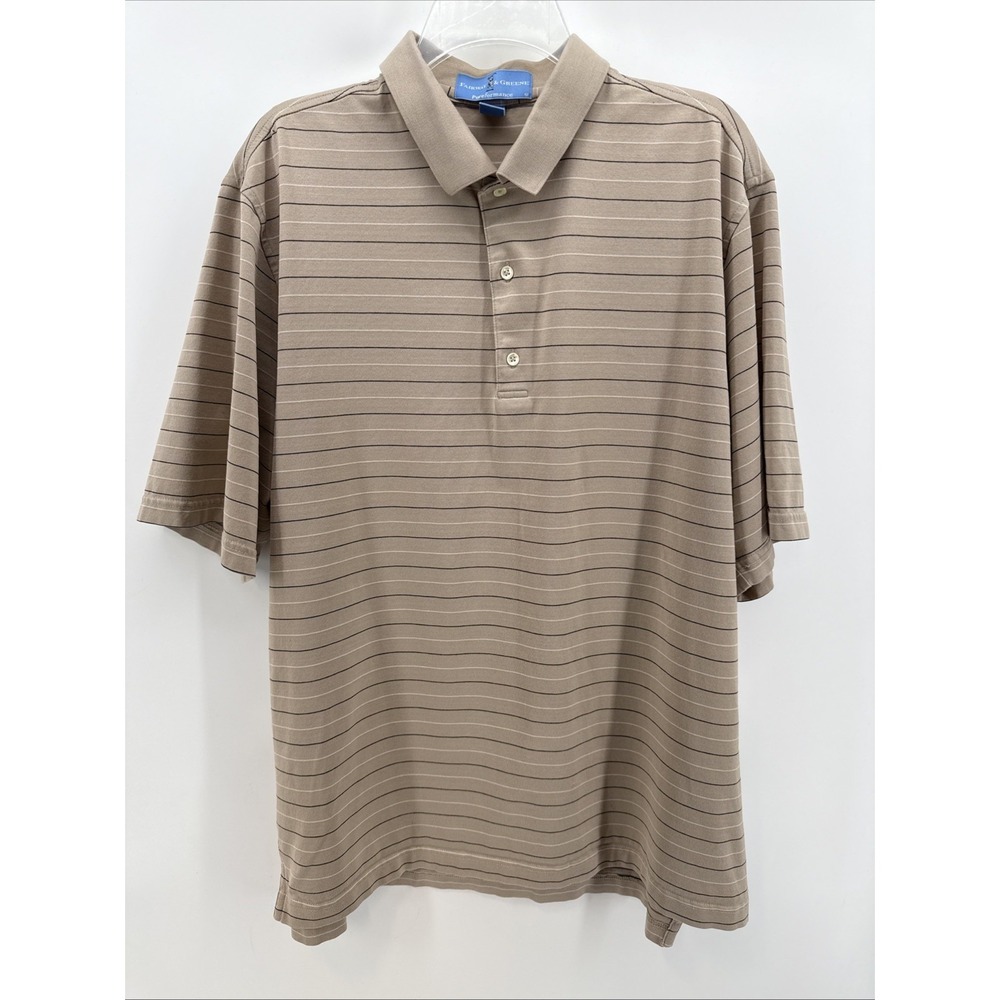 Fairway & Greene Performance Fabric‎ Tan Stripe Polo Golf Shirt Large
